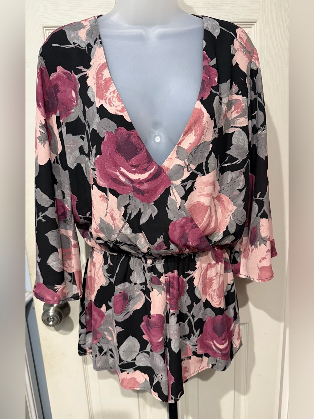 Lulu's Black with Pink and Mauve Floral  Romper